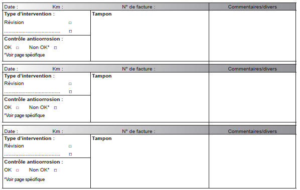 Justificatifs d’entretien